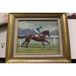 Oil on canvas of Shergar and jockey,