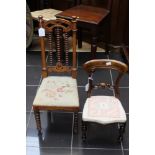 A Victorian walnut prentice chair, the back with bobbin turned uprights,