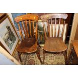 A pair of Victorian kitchen chairs, elm seats,