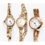 Three ladies 9ct gold cased wristwatches,