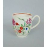 A Worcester Polychrome Coffee Cup. Decorated with Floral Sprays Circa 1770 Size 5.8cm diam 6.