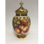 A Royal Worcester large fruit painted pot pourri vase and cover, with internal cover, ref: 2048,