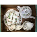 A Minton 'Meadow' part tea service, including teapot, milk, sugar, cake plate,