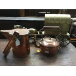 An early 19th Century copper milk can and copper kettle;
