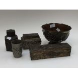 A collection of Japanese Antimony wares, to include two tea boxes with inner cover and lid,