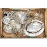 Two small silver napkin rings together with silver plated items to include a cruet set,