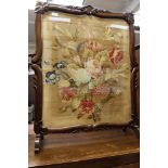Victorian Berlin woodwork panel depicting flowers in rosewood case made as a firescreen