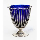 A silver basket with Bristol blue glass liner (hand wrought) Birmingham 1892, Samuel Walton Smith,