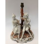 An Italian lamp base with male and female musicians/vocalist 'Bossami' signed to base a/f