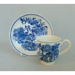 A Worcester Blue and White Coffee Cup and Saucer ' Fence Pattern' Circa 1775 Size. Cup.