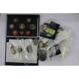 A bag of coins includesProof set 1994, Crown 1951, Barbados Dollar (silver) 1994,