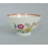 A Worcester Polychrome Tea Bowl. Decorated with Floral Sprays Circa 1770 Size 7.7cm diam 4.