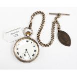 A silver pocket watch with silver Albert chain,