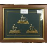 A framed set of restrike Birmingham Pals cap badges, (1st,