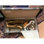 A cased vintage Saxophone.