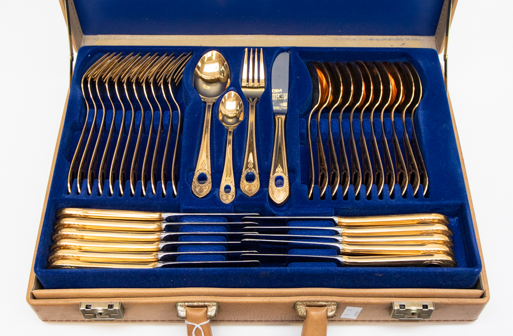 A 'Royal Collection' Solingen gilt canteen of cutlery for twelve,