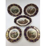 A Derby Bloor part dessert set, comprising oval dish, "View in Wales", 4 dessert plates,