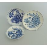 Three Worcester Blue and White Saucers.