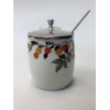 A 1920s Mappin and Webb Royal Doulton preserve pot and cover, with spoon. Rd No: 722923.