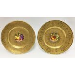 A pair of Royal Worcester footed gilt edged fruit painted cabinet plates, both signed, one by H.