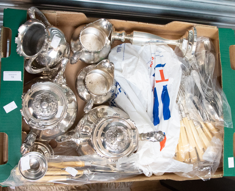 A pair of American sterling silver candlesticks (weighted) together with a good quantity of plated