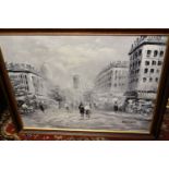 An oil on board depicting a Parisian scene,