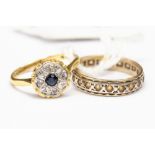 An 18ct gold sapphire and illusion set diamond ring,