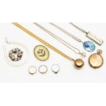 A collection of silver jewellery to include a 9ct gold ladies pocket watch, a silver brooch,