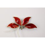 A Norwegian white metal enamelled brooch, by David Anderson, comprising four red enamel leaves,