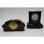 An Edwardian eight day, walnut satin wood, inlay marble timepiece,