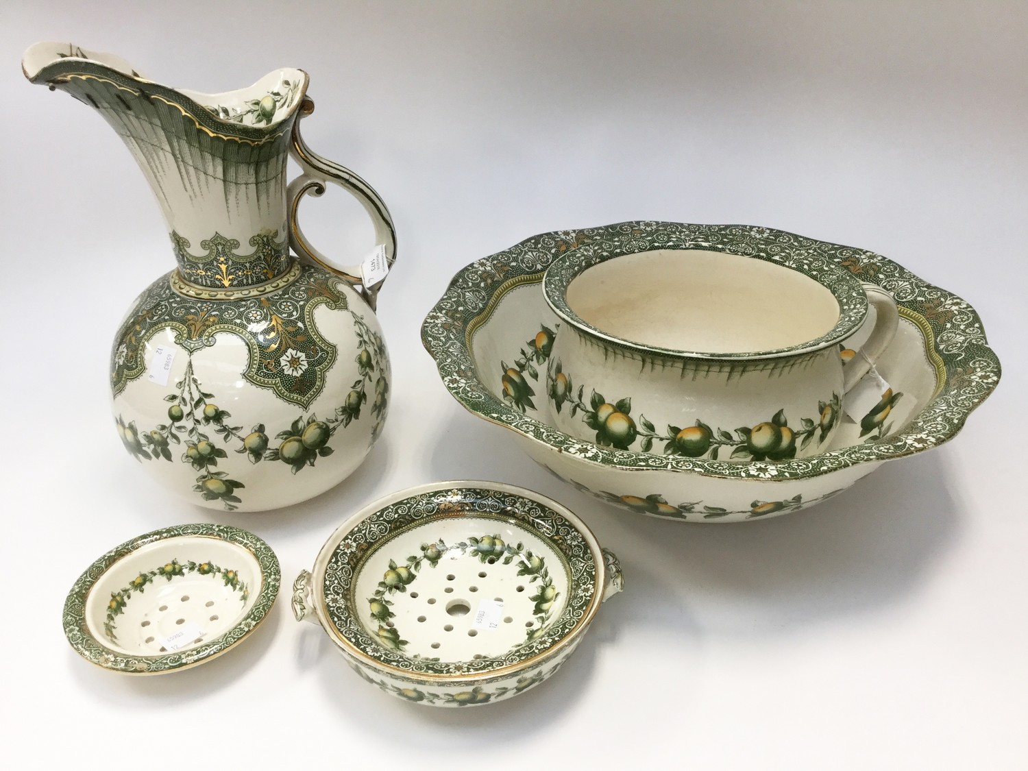 A Doulton Burslem water jug, wash bowl set, including bowl, potty, jug,