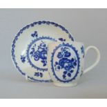 A Worcester Blue and White Coffee Cup and saucer Printed with 'The Fruit & Wreath' Pattern Circa