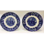 Two large Wedgwood blue and white chargers,