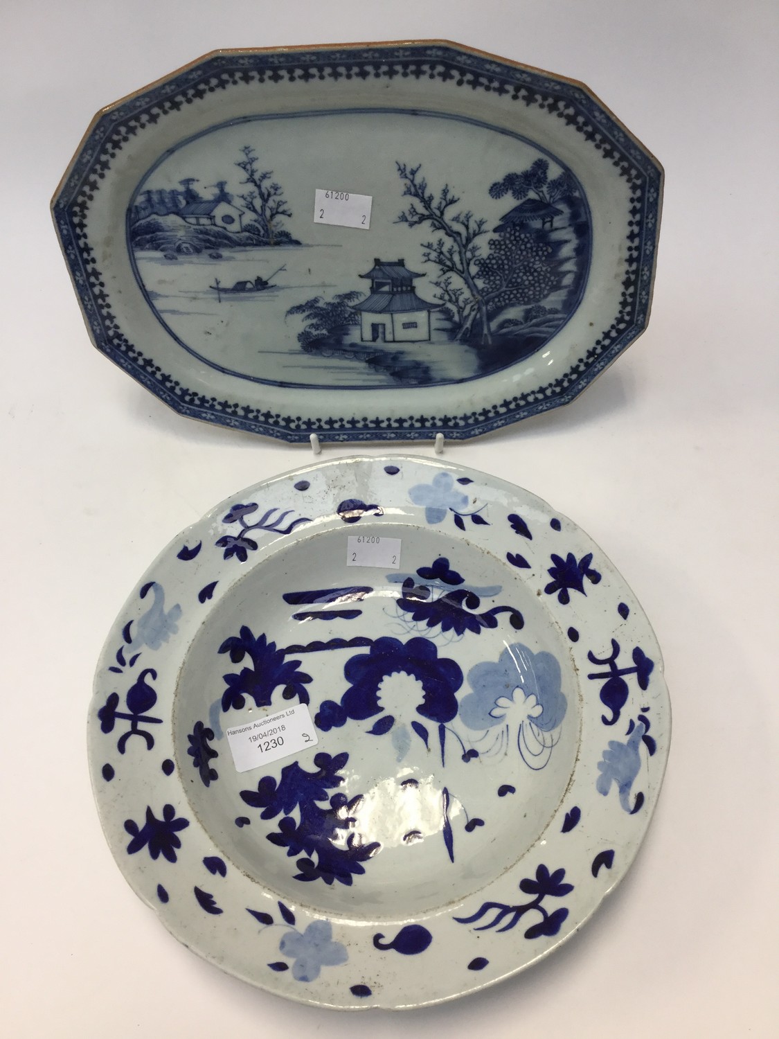 A blue and white, circa 18th Century bowl, together with an early 19th Century, circa 1810,