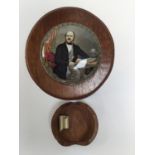 Prattware pot lid 'The Late Prince Consort' set in the cover of an oak and satinwood trinket box