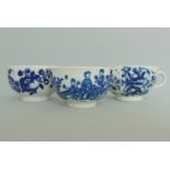 Two Worcester Blue and White Tea Bowls, along with a Worcester Blue and White Tea Cup Circa 1770..