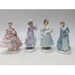 Four Royal Worcester figurines 'Walking Out Dresses of the 19th Century' 1830 he Romantic,