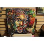 A contemporary oil on board abstract depicting, possibly Jimmy Hendrix,