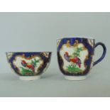 A Worcester Tea Bowl and A Worcester Coffee Cup Decorated with 'Fancy Birds ' Pattern on a Blue