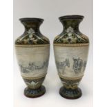 Hannah Barlow for Royal Doulton, a pair of pedestal vases, incised with donkeys,