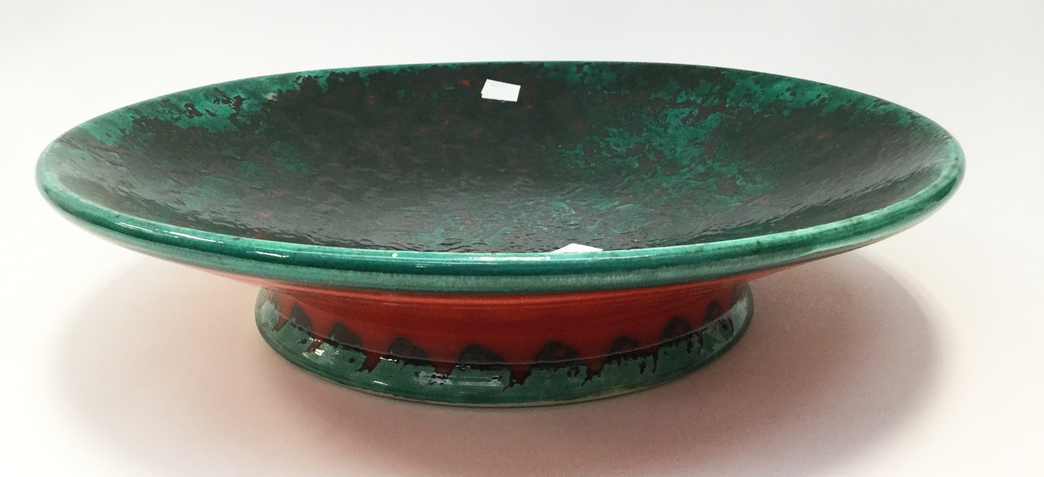 A 20th century Italian Art Pottery Charger in green/red glaze with pedestal horse