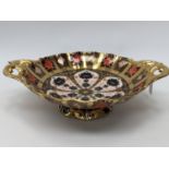 Royal Crown Derby Imari 1128 pedestal bowl, having pierced handles,
