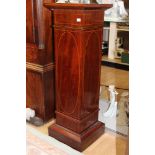 An Edwardian mahogany and boxwood inlaid square sectioned jardiniere pedestal stand,