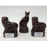 Two miniature saltglaze lions,