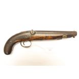 A Percussion cap pistol.Approx 15mm size bore. 8 inch barrel. Signed "B. Woodward".