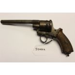 A pinfire revolver. Action a/f. No hammer. No fore sight. 6 inch barrel. No makers marks.