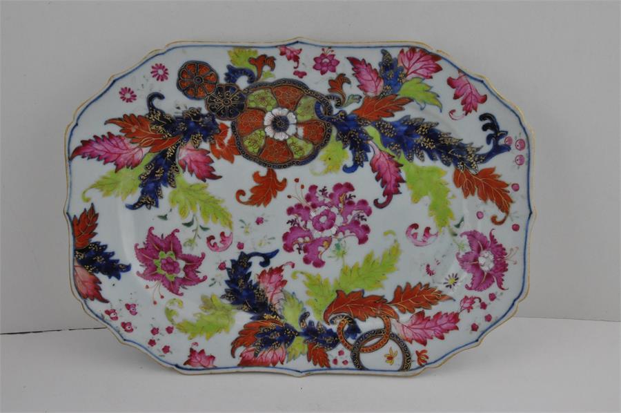 Three Chinese porcelain Qianlong period "Pseudo tobacco leaf" meat platters. 30 x 23 cms - Image 4 of 9