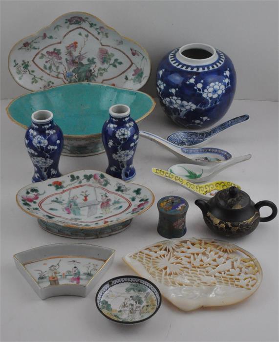 A collection of 15 Chinese predominately Qing period (1644-1912, items to include a small enamel