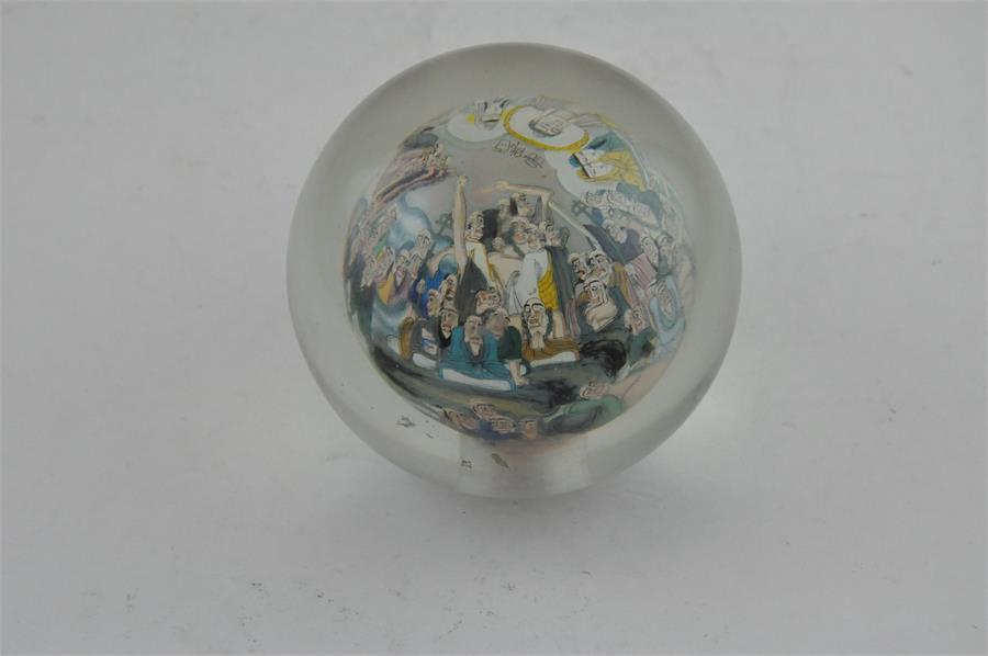 A Chinese reverse painted glass paperweight, early 20th century, of spherical form, interior reverse - Image 3 of 5
