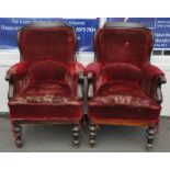 HARRY POTTER interest. A pair of Victorian red velvet open armchairs as featured in Harry Potter and